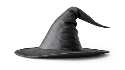 Black Halloween witch hat isolated against a white background