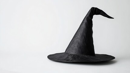 Black Halloween witch hat isolated against a white background