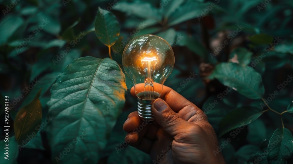 Wall mural lightbulb in green foliage