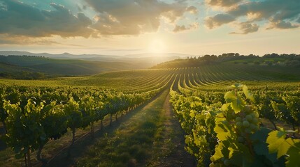 The expanses of green tuscan vineyards illuminated