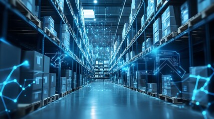Obraz premium Smart warehouse management system with interconnected IoT devices enabling seamless information flow and predictive maintenance