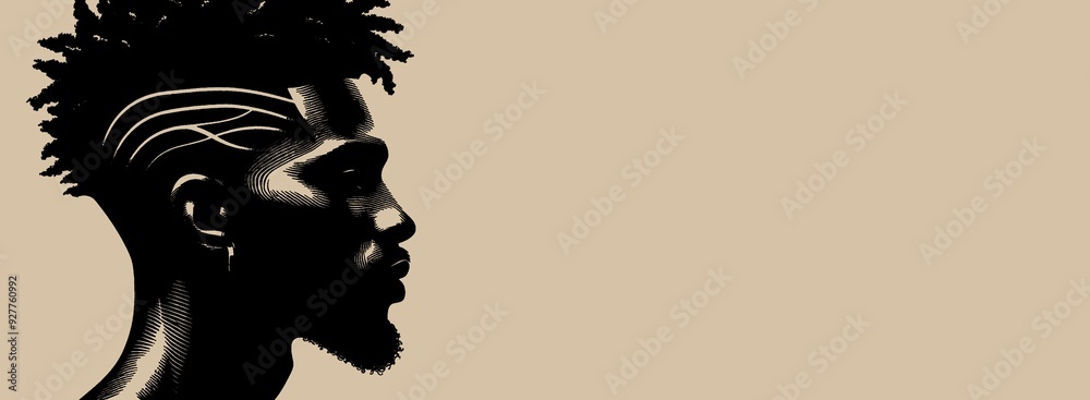 Wall mural Banner with text space of black african man hair silhouette.