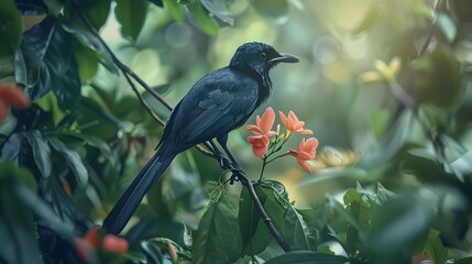 Naklejka premium Drongo bird sitting on a branch