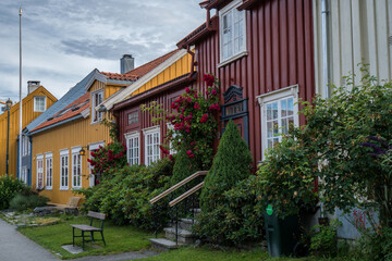 Old colorful wooden houses in Trondheim, Norway.