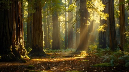 Obraz premium A natural paradise where redwood trees create dense picture