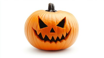 Halloween JackoLantern pumpkin with a spooky face isolated on a white background