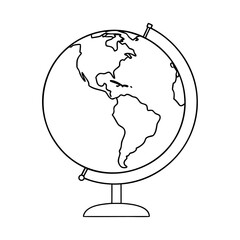 Black silhouette geography world globe map icon and vector illustration