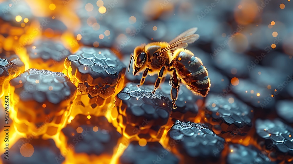 Wall mural CPU beehive with data bees and hexagonal cells, double exposure style, white background, soft glowing edges, intricate digital details, hd quality. --ar 16:9 --v 6.0