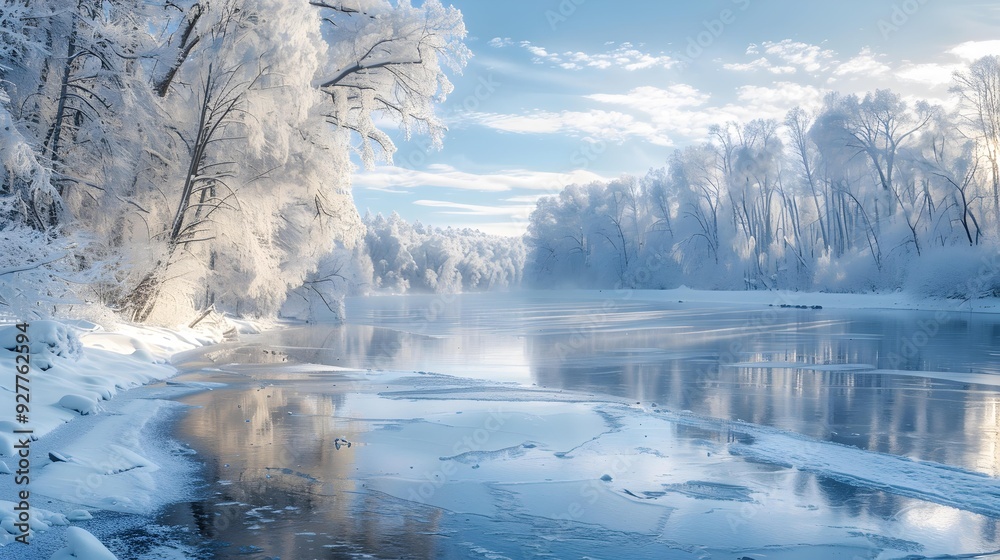 Wall mural The zimnyaya river is frozen where the ice