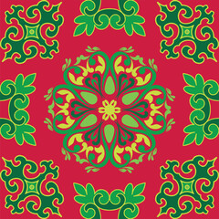 Real Tatar seamless pattern. Islamic floral geometry. Culture of the Tatar people, symbols of green and red