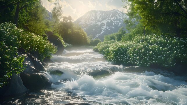 The gornaya river with turbulent streams rushing
