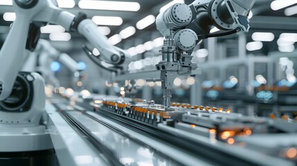 Obraz premium A robot on an assembly line creating complex img