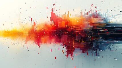 CPU with parts glitching and fragmenting into chaotic patterns, double exposure technique, white background, vibrant colors distorting the circuitry, intricate digital noise, hd quality.