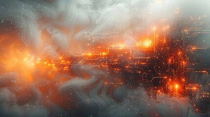 Futuristic CPU floating in a cosmic environment with swirling stars and dust, double exposure effect, white background, glowing energy streams connecting to the universe, soft and ethereal light,