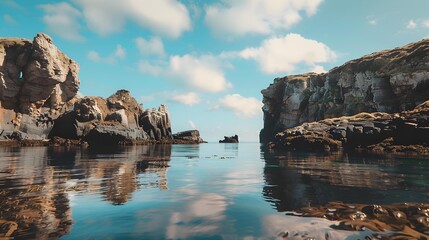 The mighty rocks rise above the sea