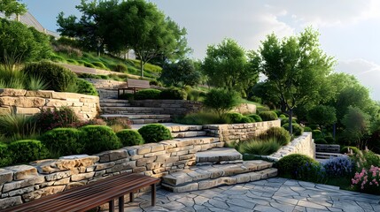 Fototapeta premium Slope reinforced with natural stone steps