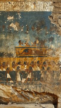 Ornate Egyptian Funerary Procession Along the Nile with Sarcophagus
