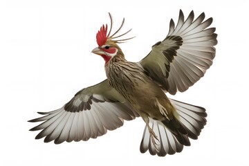 Fototapeta premium Andean Cock-of-the-rock Bird Flying on a White Background, Photo Realistic, Wallpaper, Cover and Screen for Smartphone, Cell Phone, Computer, Laptop, 9:16 and 16:9 Format