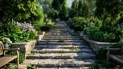 Obraz premium Stone steps connecting different levels of the garden