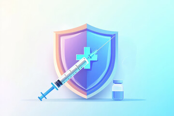 Syringe is protecting with shield from virus and illness with vaccine vial