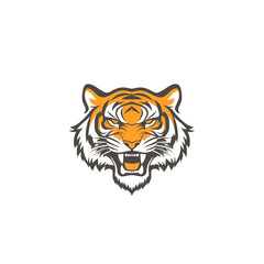  A bold and minimalist tiger logo design, featuring a roaring tiger head isolated on a transparent background