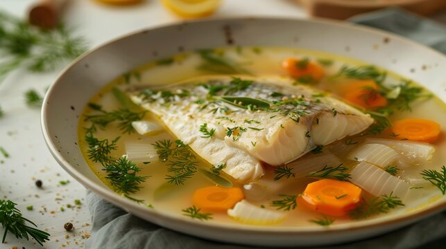 Soup ukha with fish carrots and onions served