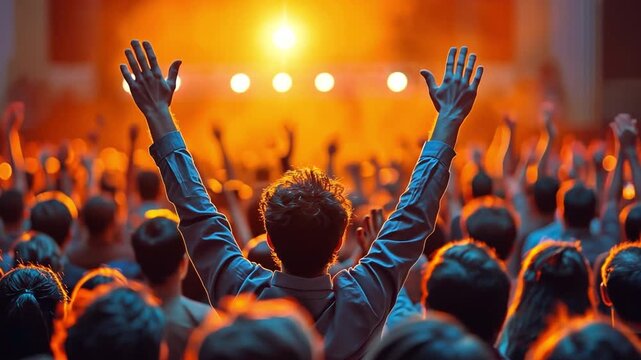 A Business Crowd Raises Their Hands