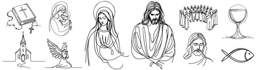 collection of religious icons oneline Jesus Christ and Mary Our Lady, christianity biblical themes