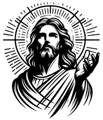 savior jesus christ gives the sign of peace and blesses, vector black laser cutting