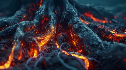 Closeup of Organic Body Area with Burning Red and Yellow Veins.