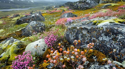 Tundra vast expanses of moss and lichen