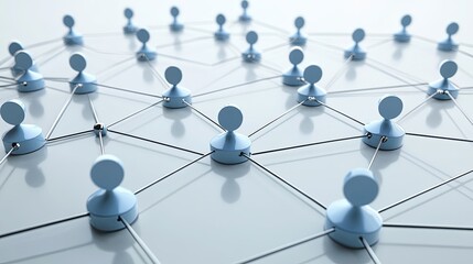 A conceptual representation of a network connection, featuring interconnected blue nodes linked by thin wires, symbolizing connectivity and communication