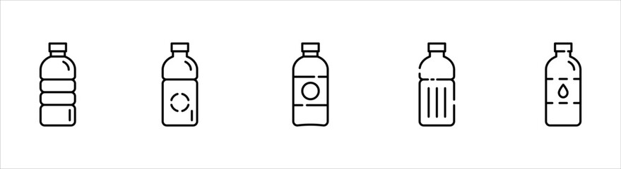 Plastic Bottle line icon set shape collection, thin line design vector illustration, on white background.