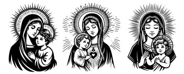 Our Lady Virgin Mary Madonna black vector