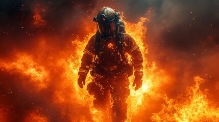 A firefighter fighting a natural disaster. The concept of fighting a forest fire.