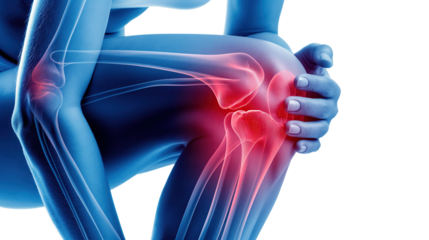 knee pain, osteoarthritis pain in joints, person suffering from chronic pain attack in joints, on transparent background, png