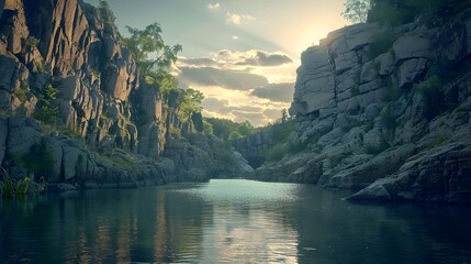 Gorge stone walls towering above the quiet
