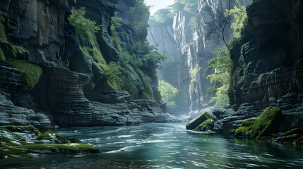 Gorge cliffs with sheer walls washed