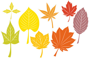 イラスト素材：シンプルな紅葉のセット