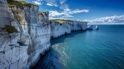 Gorge with white chalk cliffs rising