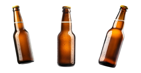 photo of  brown glass beer bottle floating in mid-air on isolated background
