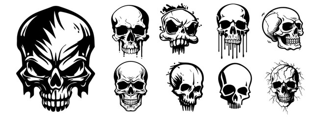 human skulls black vector silhouette shape laser cutting