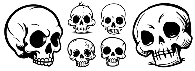 stylized skull designs featuring melting and cracked details
