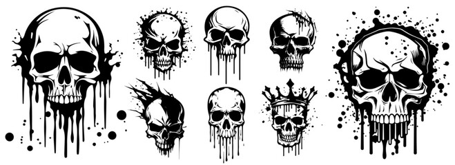 collection of dripping skull illustrations in bold style