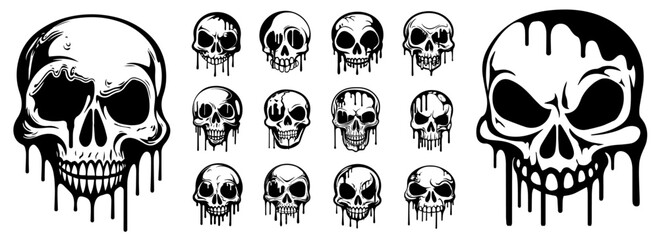 collection of dripping skull illustrations in bold style