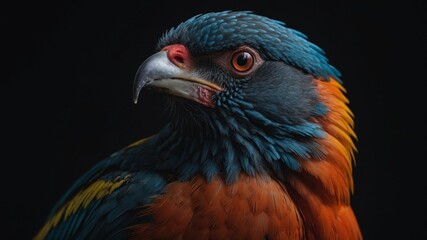 Colorful Bird Close Up on Black Background.