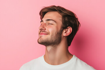 Fototapeta premium A close up of a man's face with his eyes closed