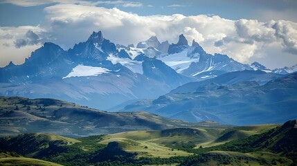 The patagonian mountain ranges stretch along the horizon
