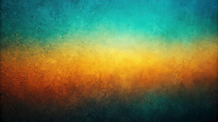Abstract Teal, Orange, and Yellow Gradient with Grainy Noise Texture on Black Background