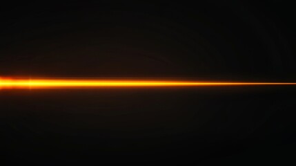 Fototapeta premium Single Horizontal Light Beam with Orange Glow Isolated Against a Black Background. 
